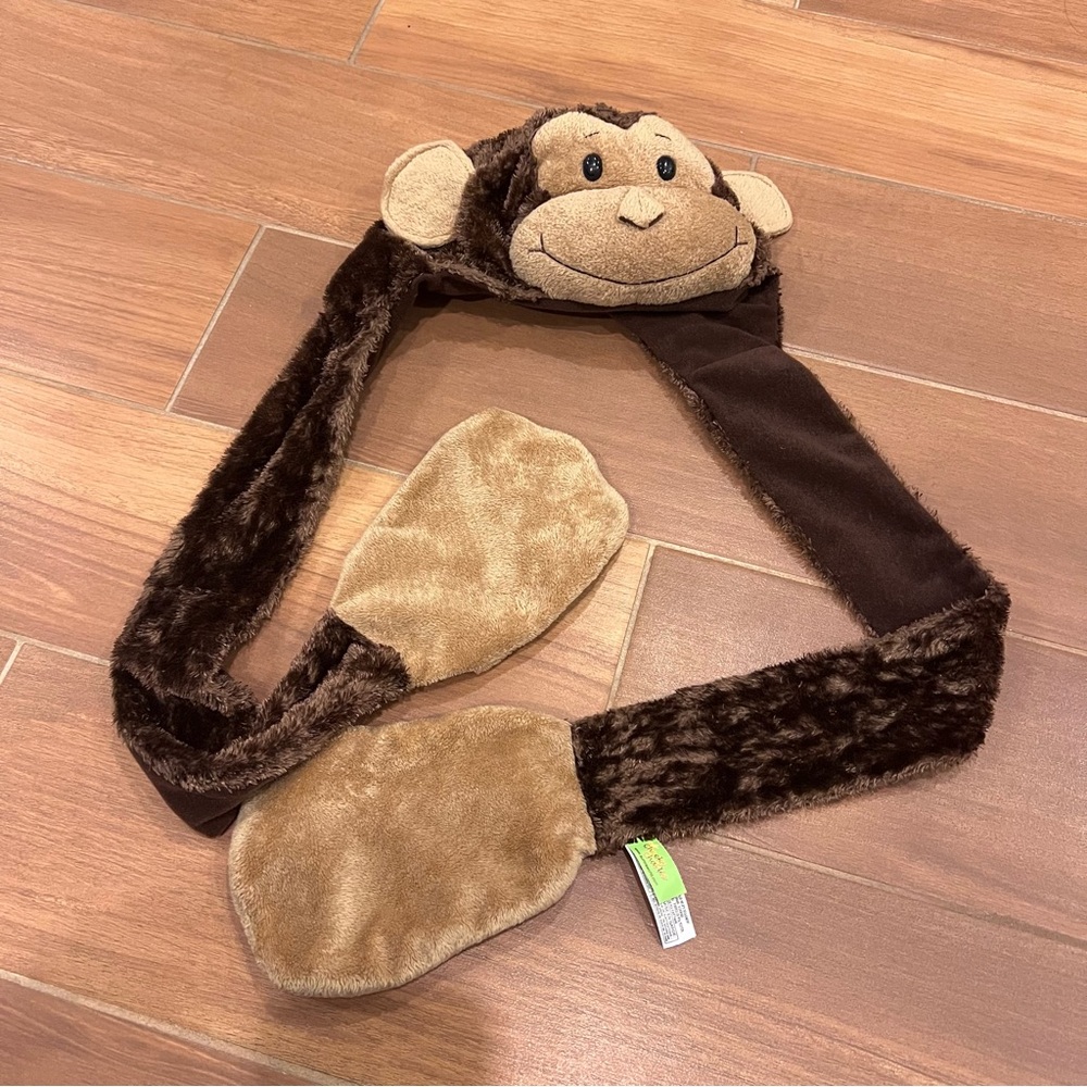 Cheeky Charlie Toddler Kids Monkey Hat Scarf Mitten Beige Brown Unisex